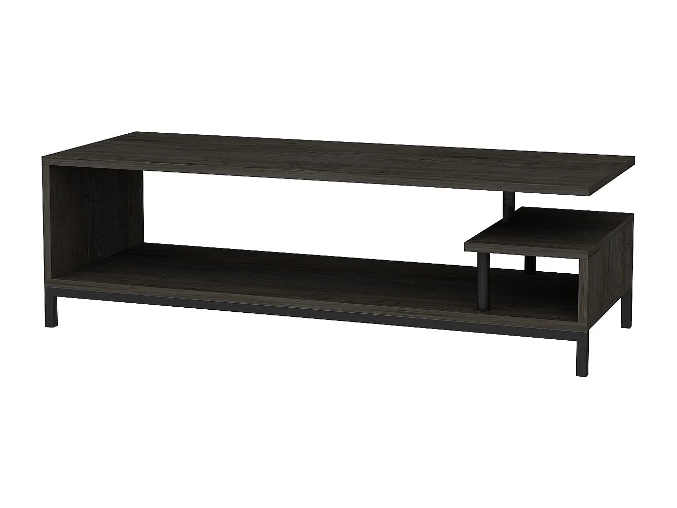 Reilly Meuble TV 120 cm Pieds en métal et étagères ouvertes (Wenge et Noir)