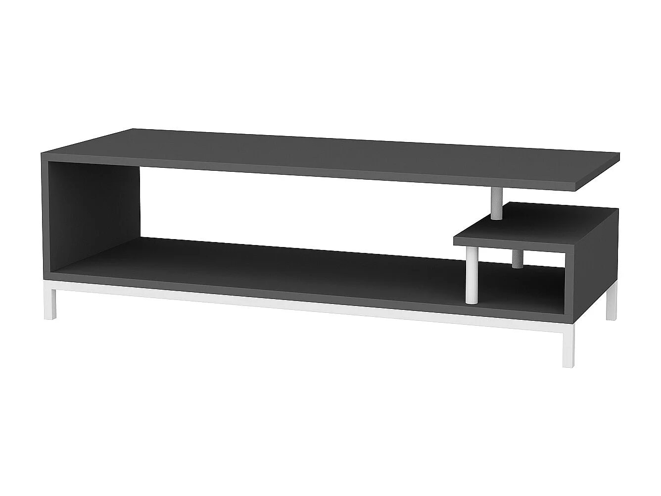 Reilly Meuble TV 120 cm Pieds en métal et étagères ouvertes (Blanc et Anthracite)