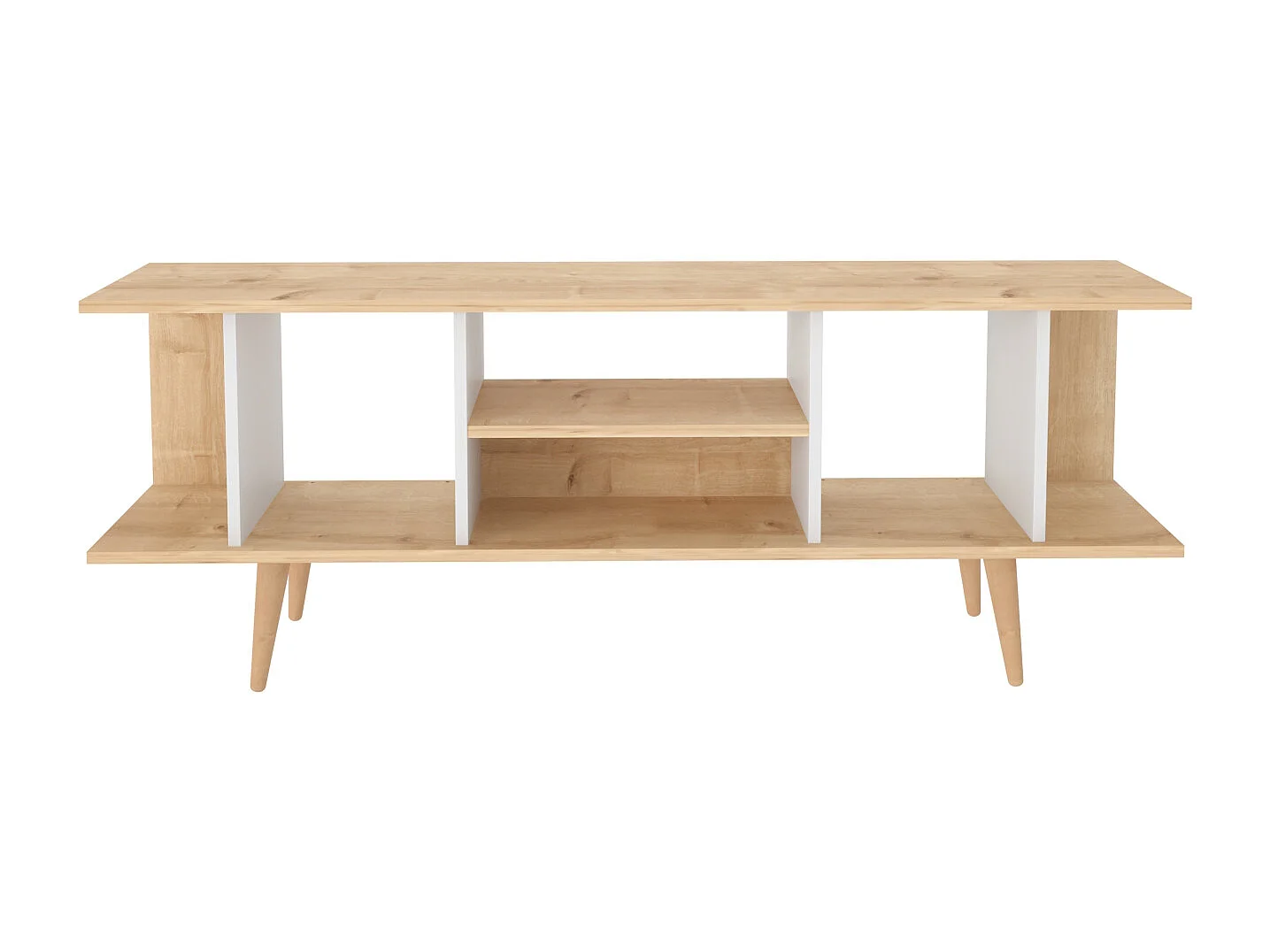 Akya Meuble TV 160 cm avec Niches pour le Rangement (Chêne et Blanc)