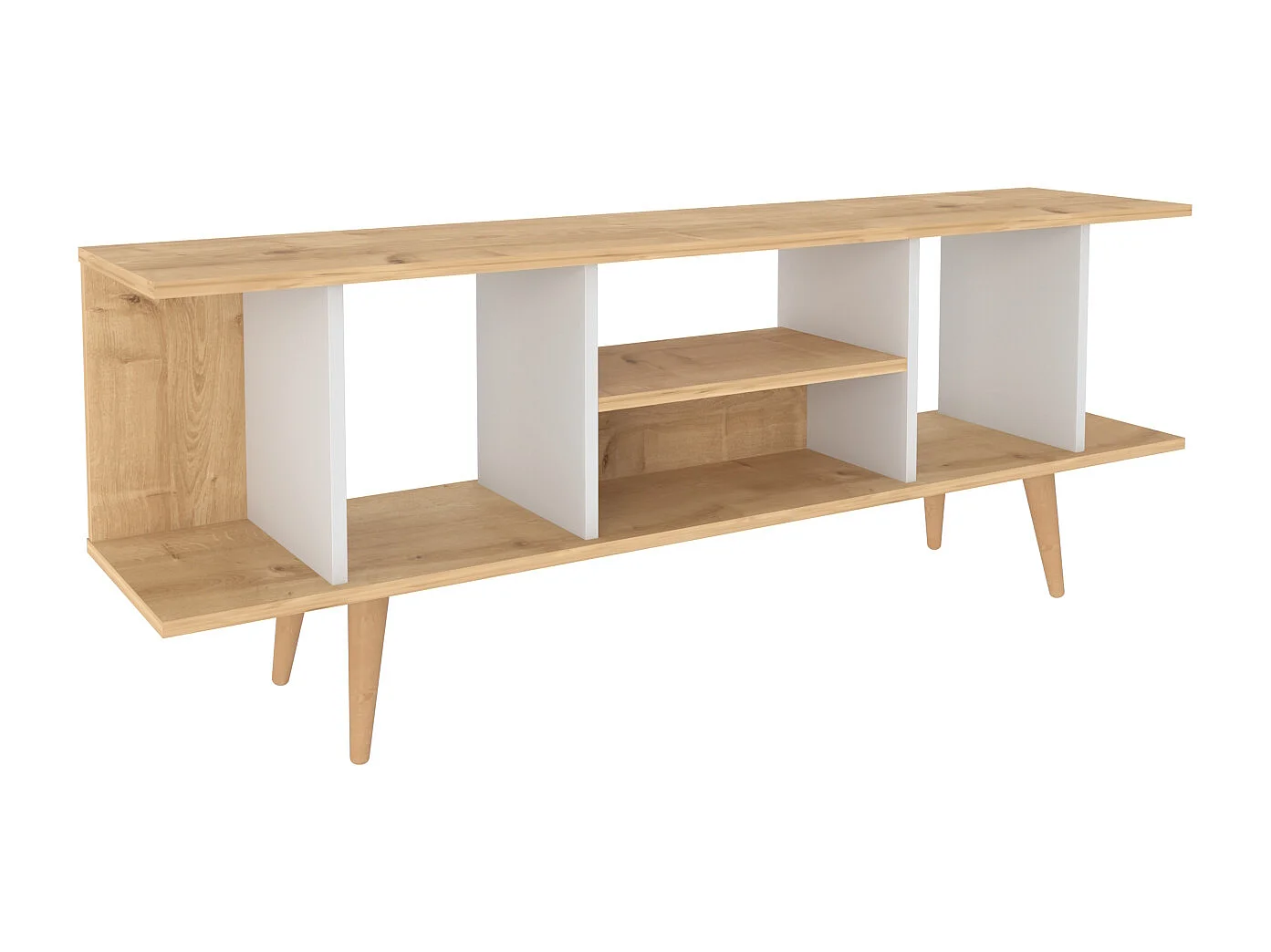 Akya Meuble TV 160 cm avec Niches pour le Rangement (Chêne et Blanc)
