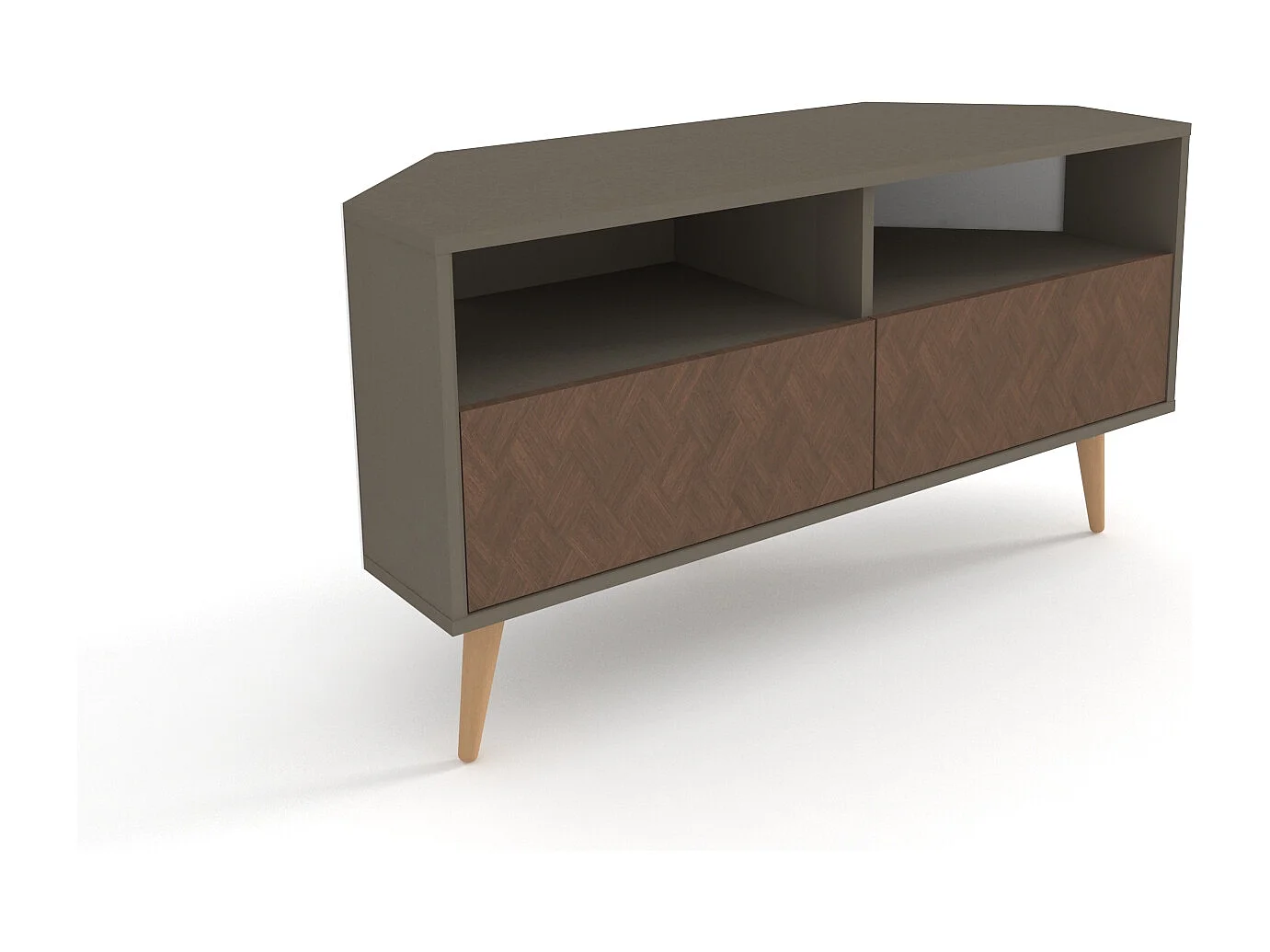 Aura Meuble TV d'angle 120 cm Armoires et Niches avec Pieds en Bois (Galaxy and Effet Vintage)