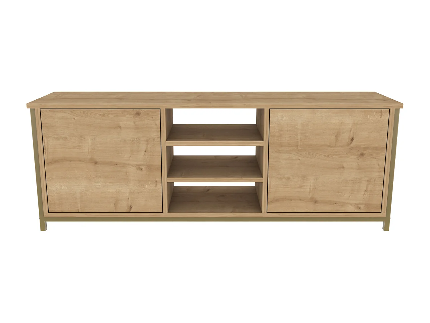 Otis Meuble TV 140 cm Placards et Étagères Ouvertes (Doré et Chêne)