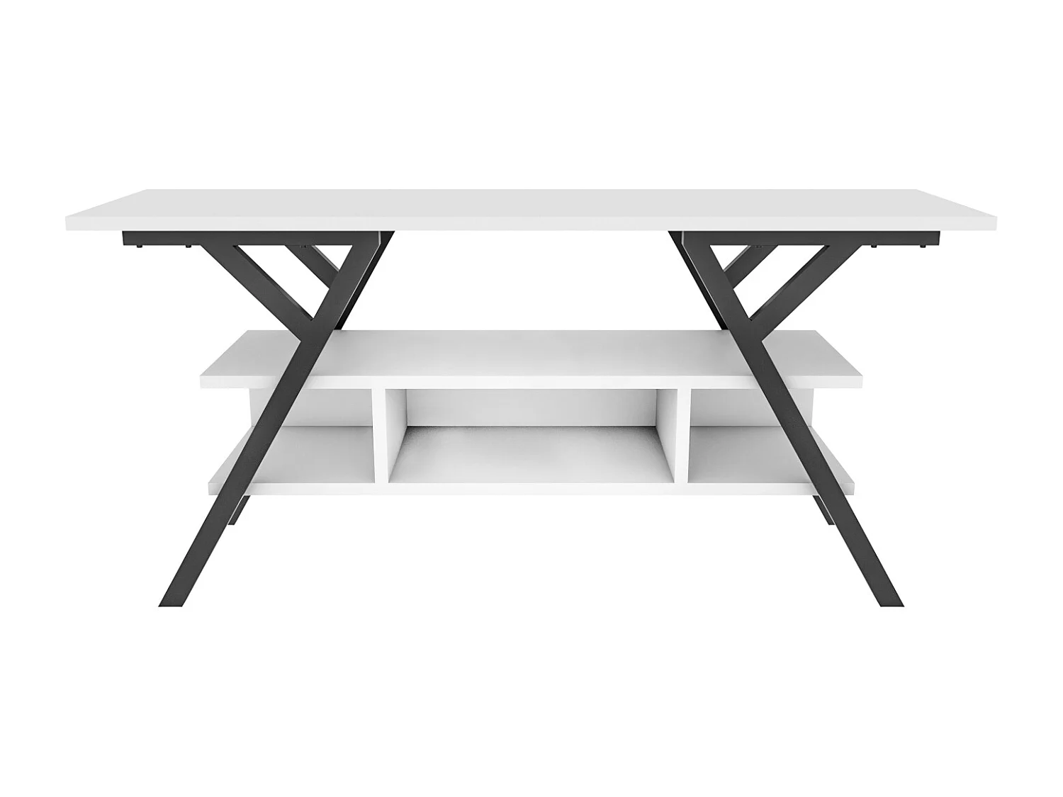 Minerva Meuble TV 120 cm Étagères Ouvertes et Cadre en métal (Noir et Blanc)