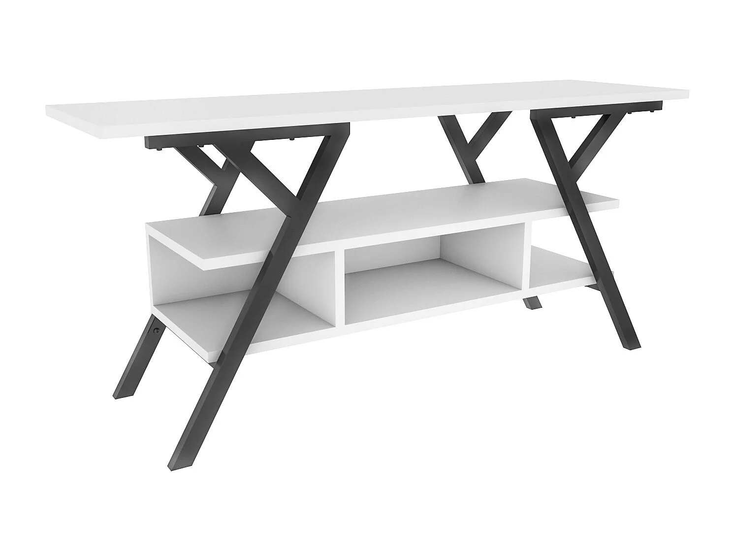 Minerva Meuble TV 120 cm Étagères Ouvertes et Cadre en métal (Noir et Blanc)