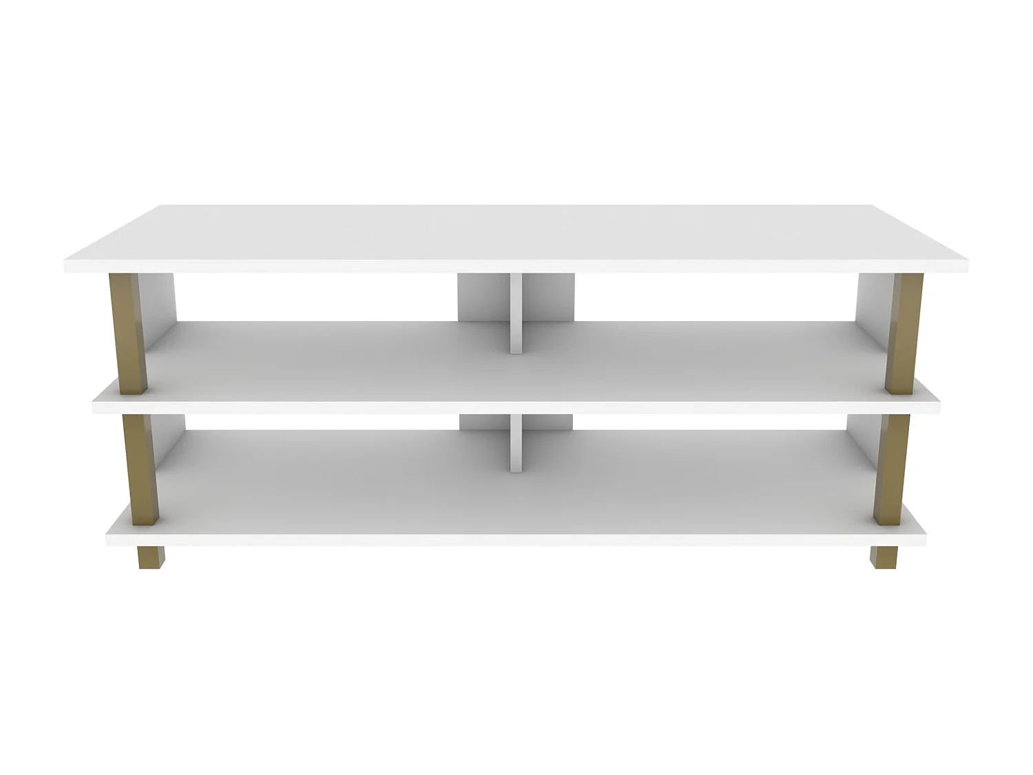 Pueblo Meuble TV 120 cm Niches et Étagères Ouvertes  (Doré et Blanc)