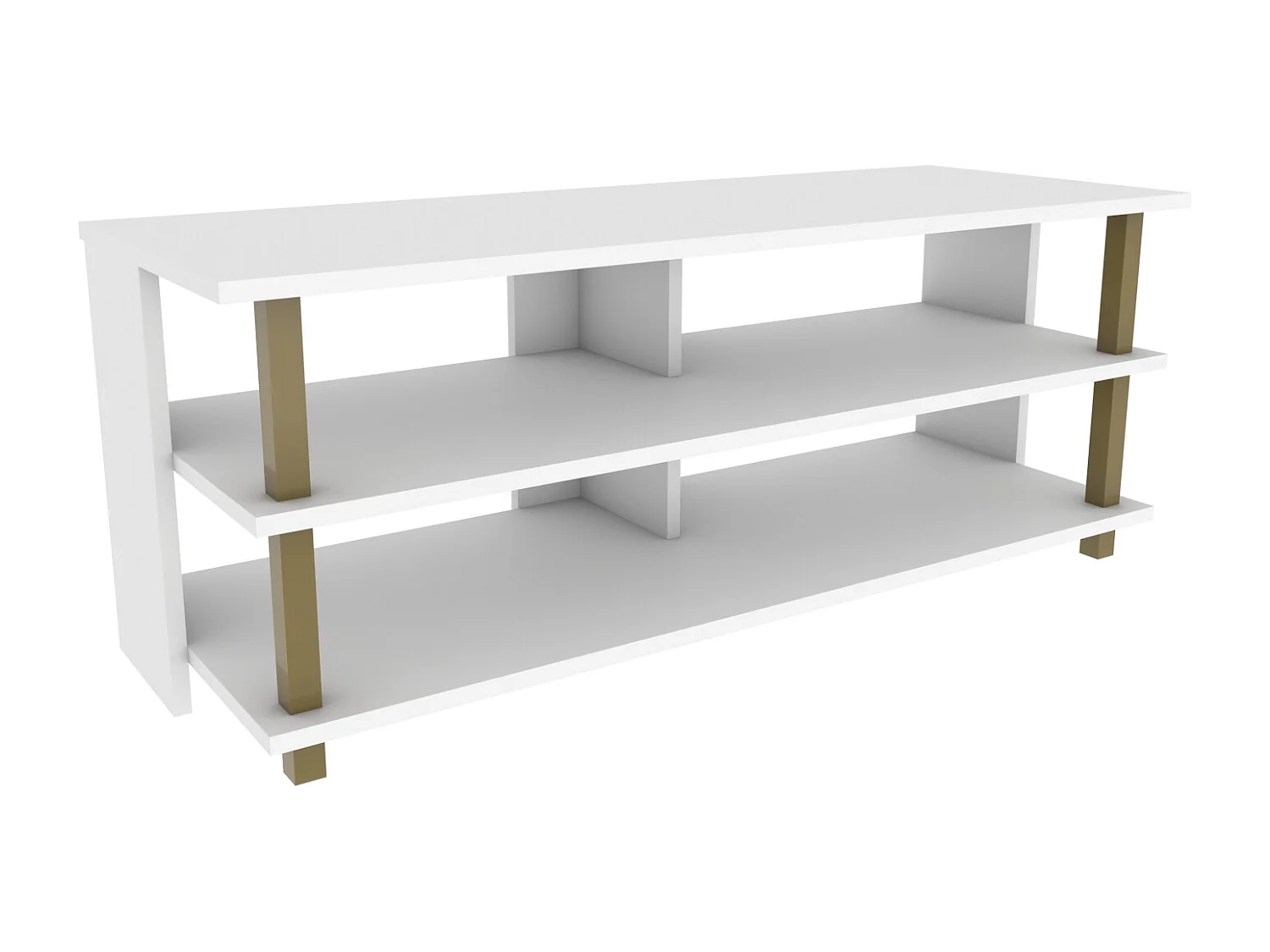 Pueblo Meuble TV 120 cm Niches et Étagères Ouvertes  (Doré et Blanc)