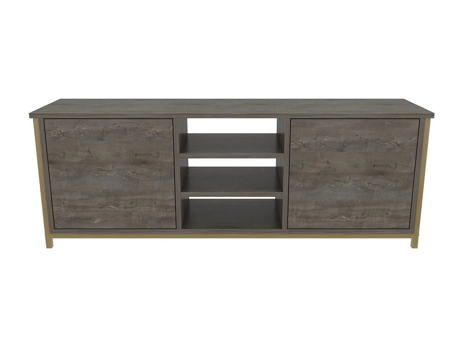 Otis Meuble TV 140 cm Placards et Étagères Ouvertes (Wenge et Doré)