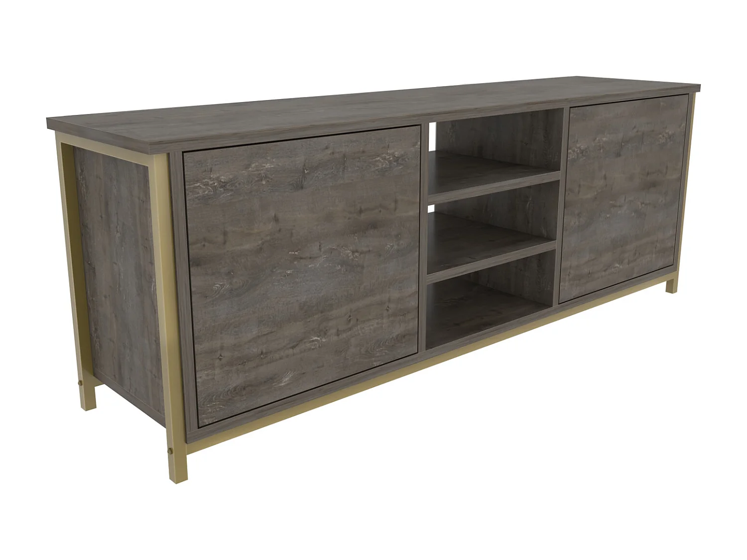 Otis Meuble TV 140 cm Placards et Étagères Ouvertes (Wenge et Doré)