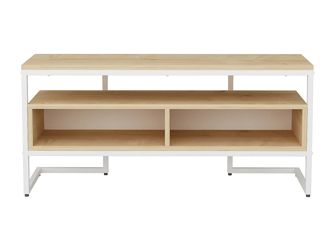 Meuble TV Merrion 111 cm Cadre Métallique (Blanc et Chêne)