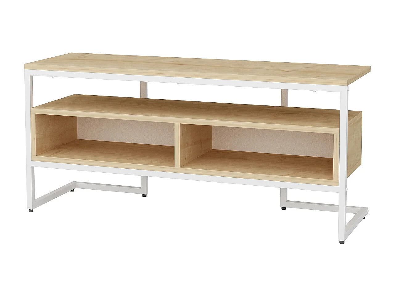 Meuble TV Merrion 111 cm Cadre Métallique (Blanc et Chêne)