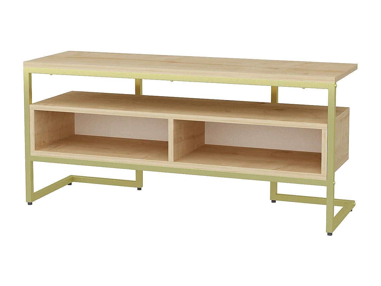 Meuble TV Merrion 111 cm Cadre Métallique (Doré et Chêne)