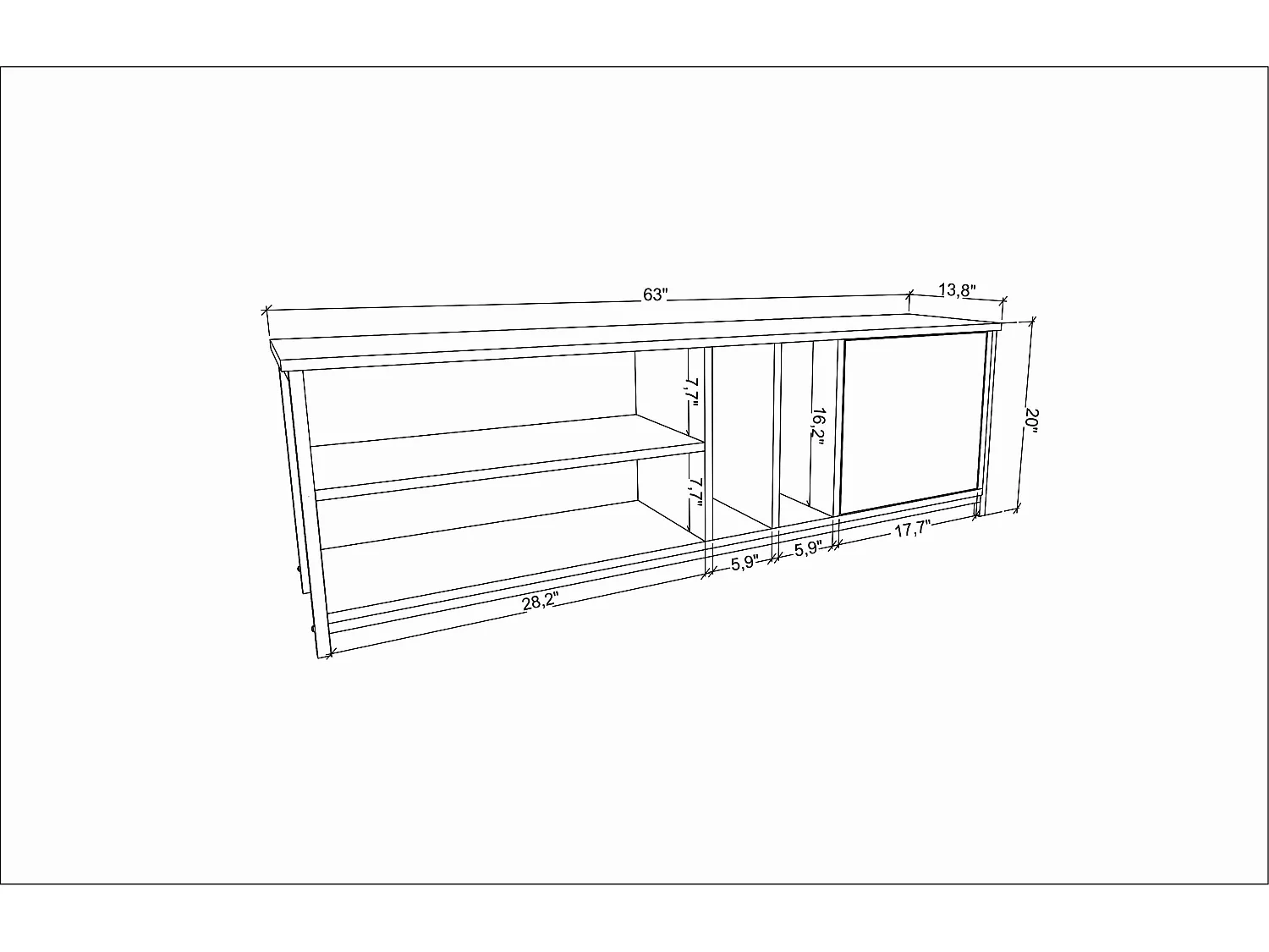Oneida Meuble TV 160 cm Cadre métallique - Étagères Ouvertes et Armoire (Noir et Chêne)