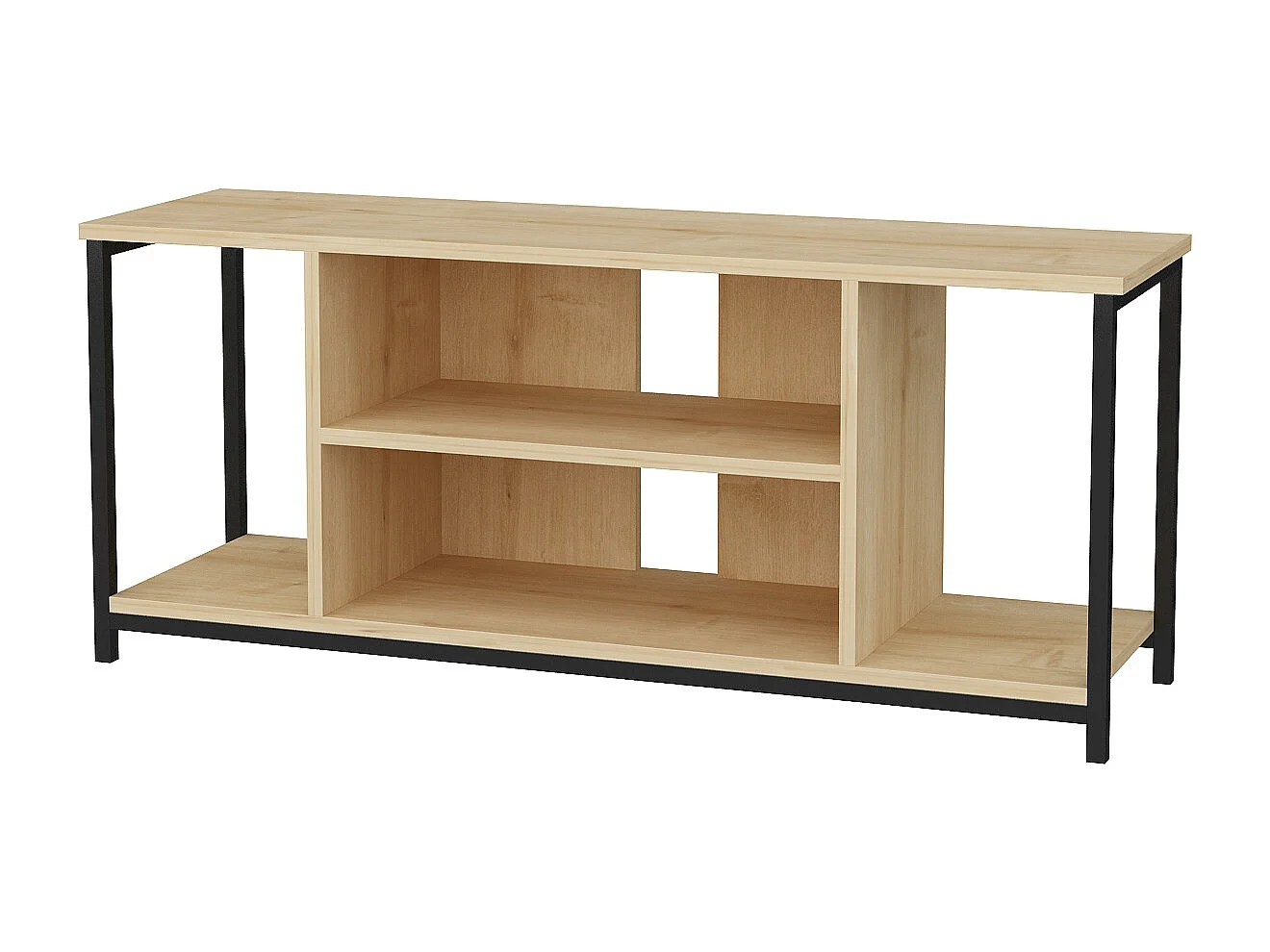 Meuble TV Rinaldo de 120 cm avec niches - cadre en métal (Noir et Chêne)