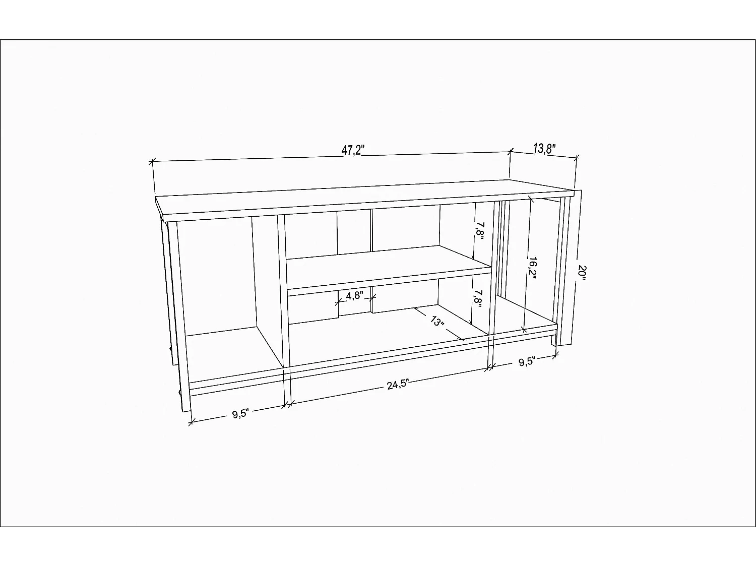 Meuble TV Rinaldo de 120 cm avec niches - cadre en métal (Noir et Chêne)