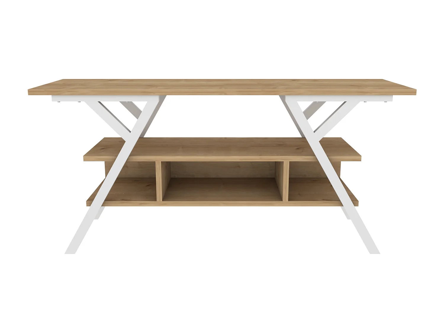 Minerva Meuble TV 120 cm Étagères Ouvertes et Cadre en métal (Blanc et Chêne)