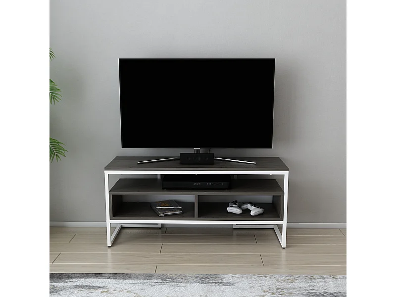 Meuble TV Merrion 111 cm Cadre Métallique (Blanc et Wenge)