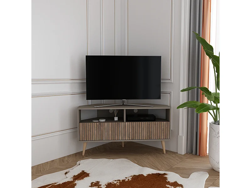 Aura Meuble TV d'angle 120 cm Armoires et Niches avec Pieds en Bois (Galaxy and Effet Alina)