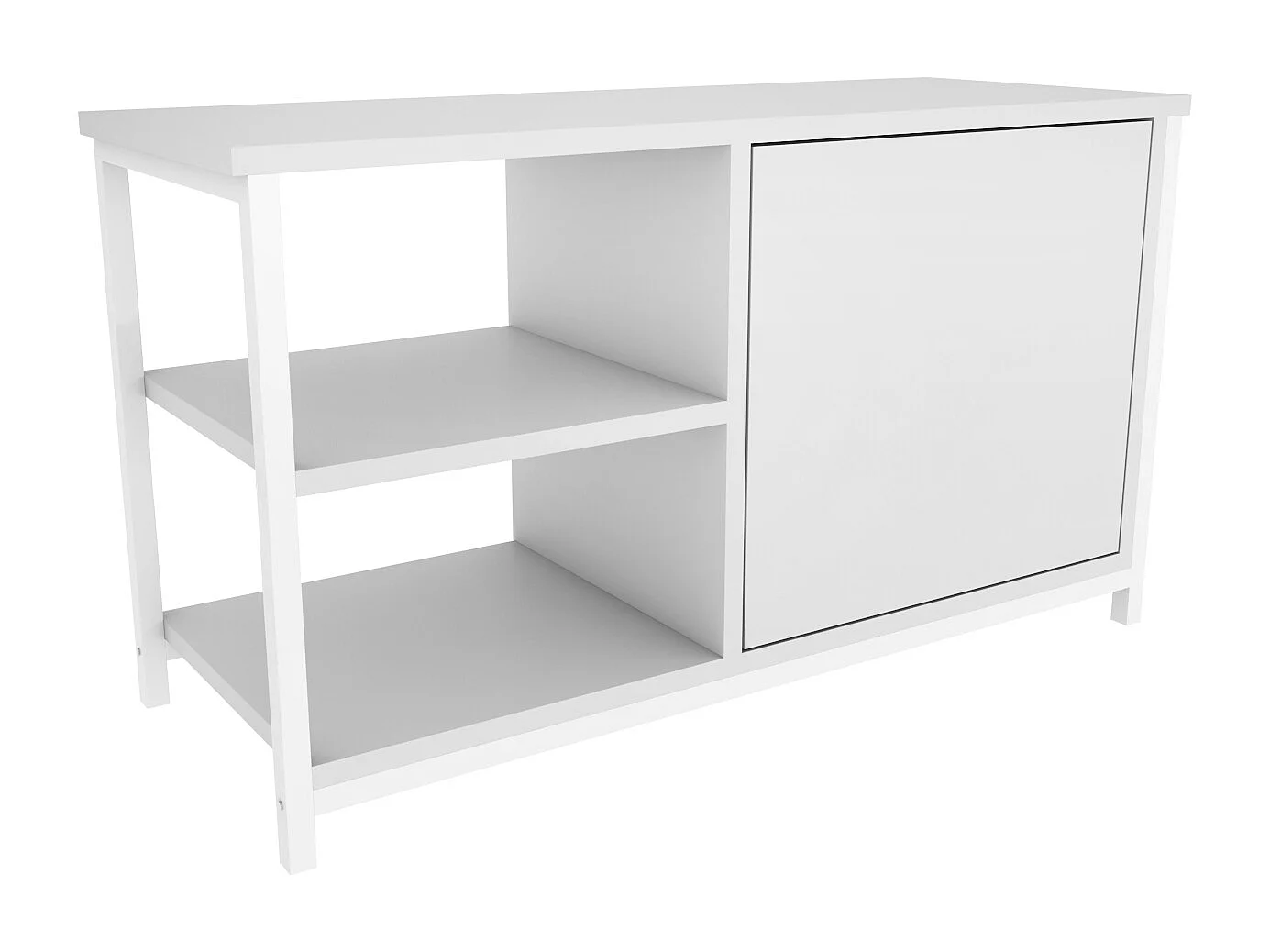 Meuble TV Muskegon 90 cm Placard et Étagères ouvertes (Blanc)