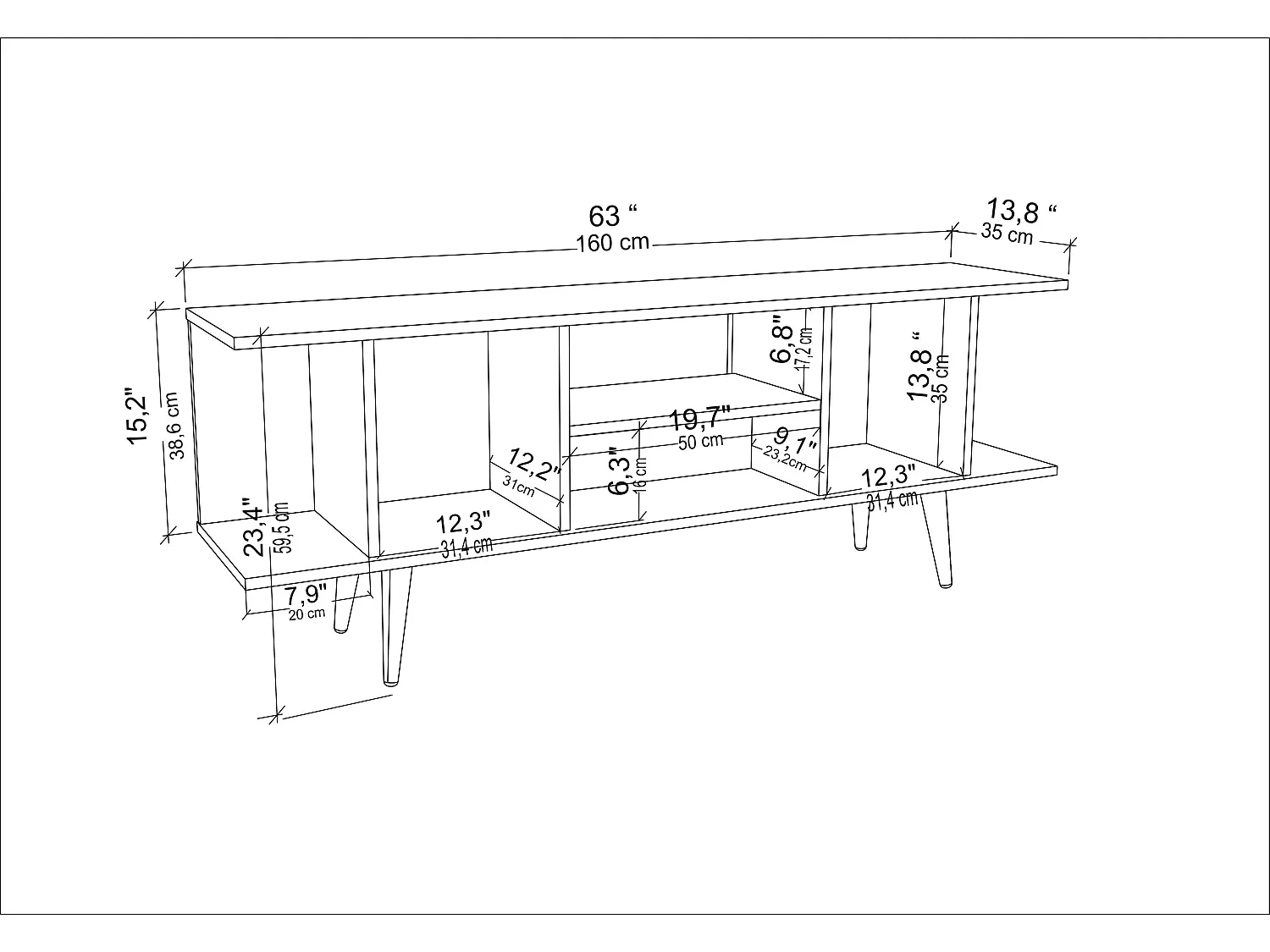 Akya Meuble TV 160 cm avec Niches pour le Rangement (Blanc)