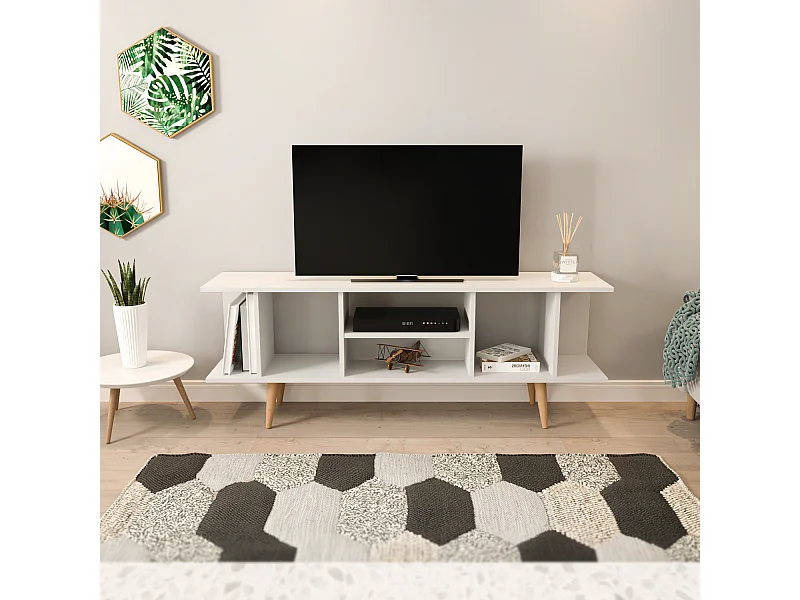 Akya Meuble TV 160 cm avec Niches pour le Rangement (Blanc)