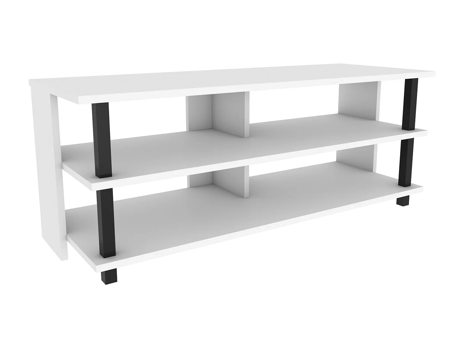 Pueblo Meuble TV 120 cm Niches et Étagères Ouvertes (Noir et Blanc)