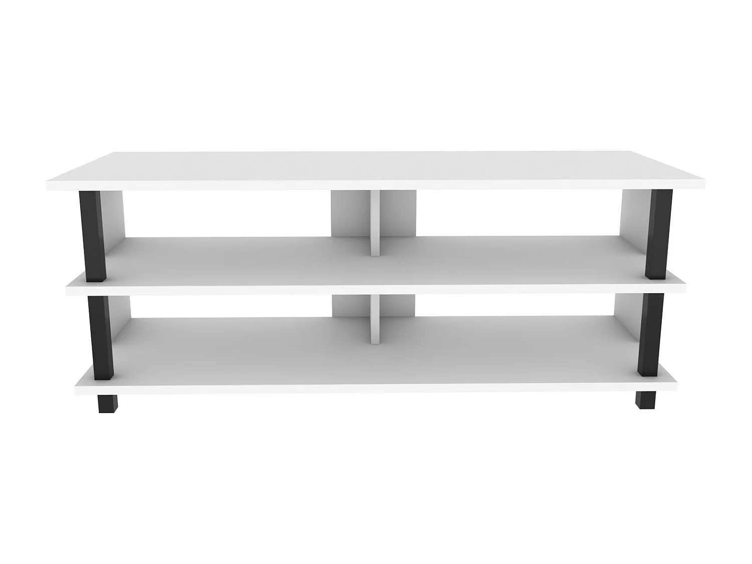 Pueblo Meuble TV 120 cm Niches et Étagères Ouvertes (Noir et Blanc)