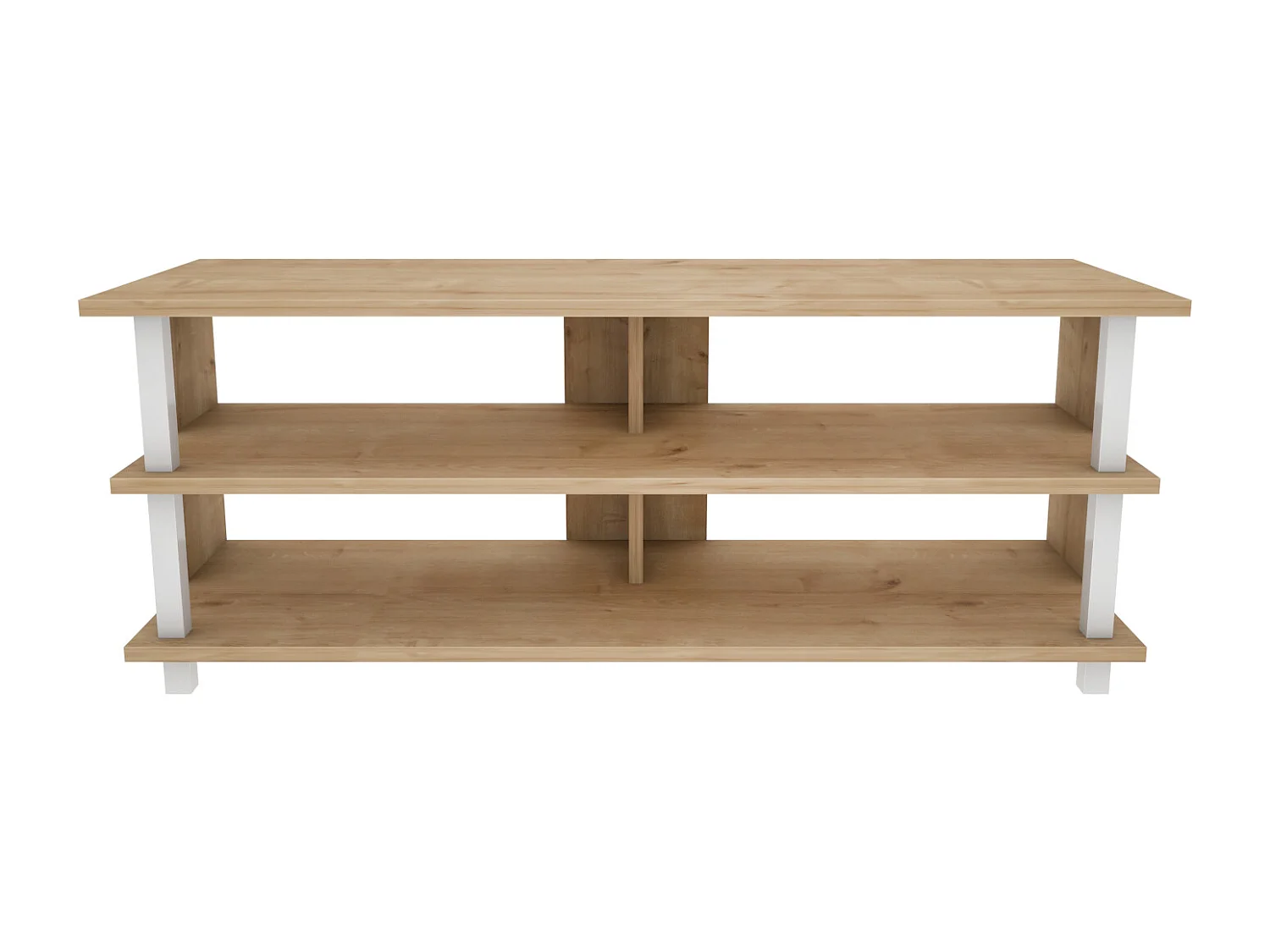 Pueblo Meuble TV 120 cm Niches et Étagères Ouvertes (Blanc et Chêne)