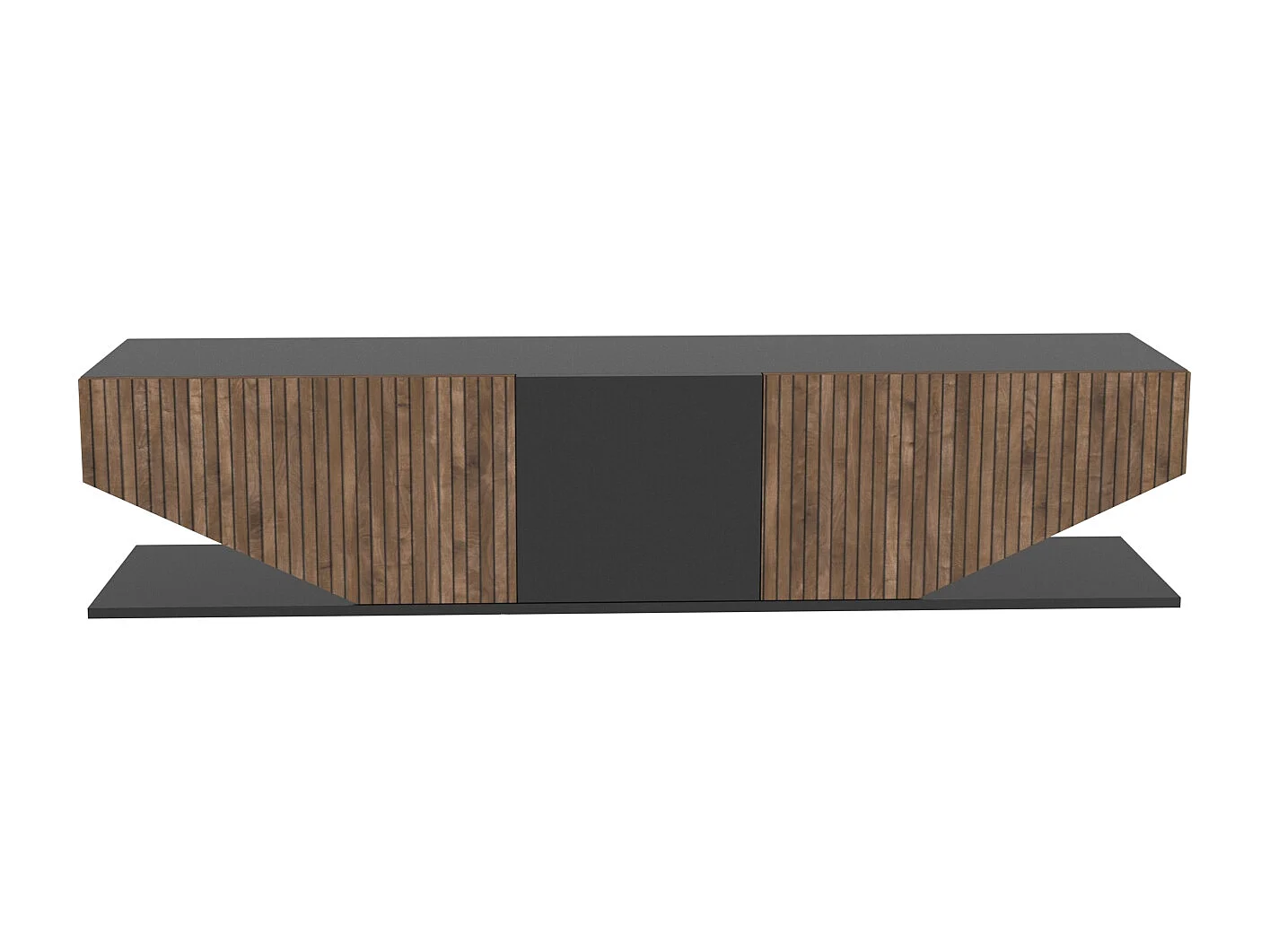 Meuble TV Pearl de 180 cm avec des armoires en style ailes (Noir et Effet Alina)