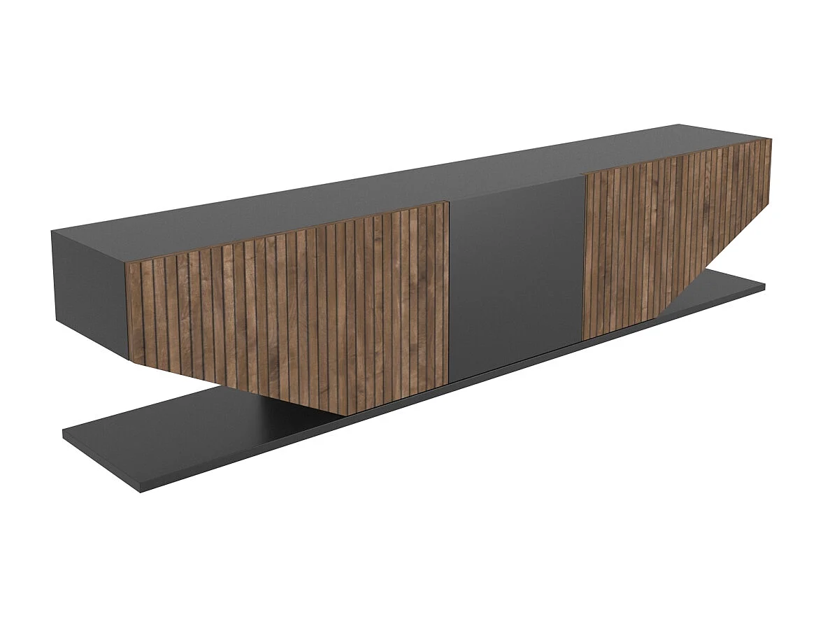 Meuble TV Pearl de 180 cm avec des armoires en style ailes (Noir et Effet Alina)