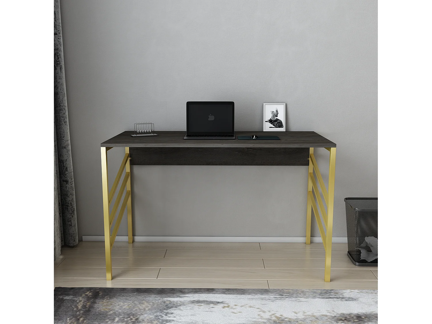 Bureau Josephine avec le cadre en métal - 75 cm h x 120 cm l x 60 p (Doré et Wenge)