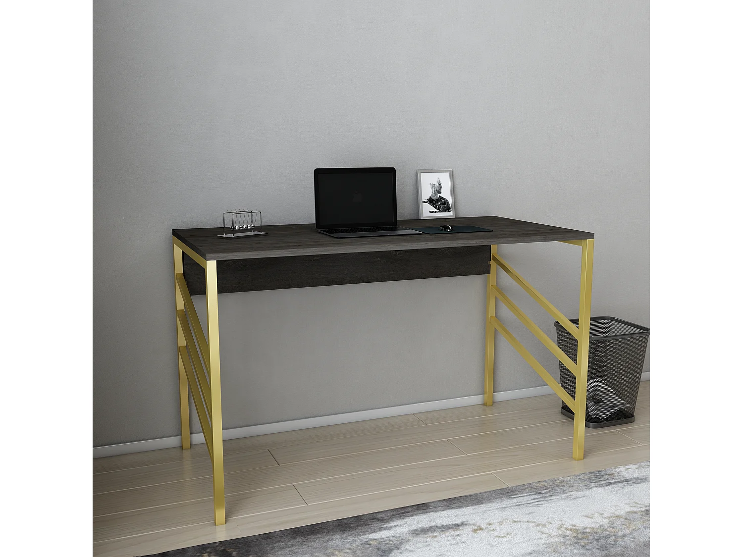 Bureau Josephine avec le cadre en métal - 75 cm h x 120 cm l x 60 p (Doré et Wenge)