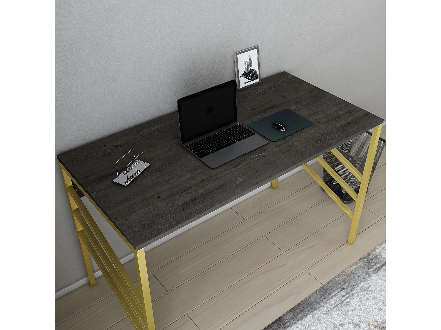 Bureau Josephine avec le cadre en métal - 75 cm h x 120 cm l x 60 p (Doré et Wenge)