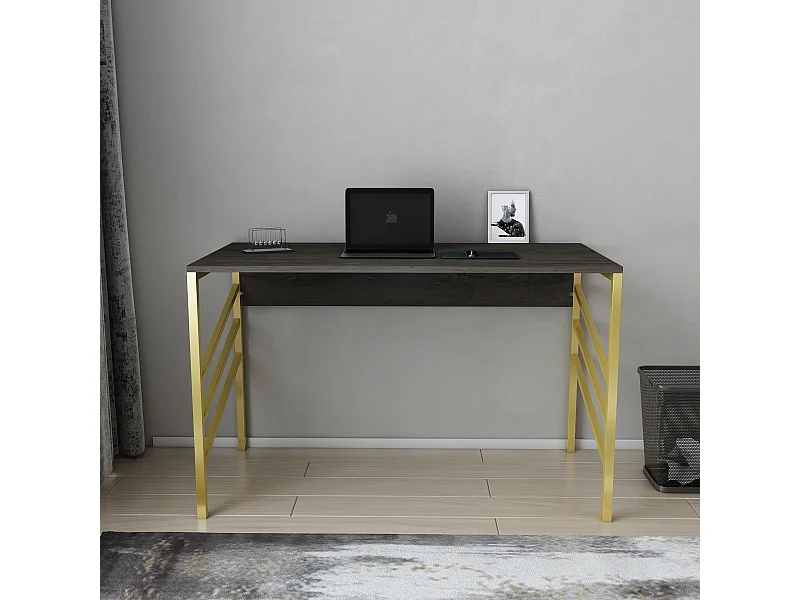 Bureau Josephine avec le cadre en métal - 75 cm h x 120 cm l x 60 p (Doré et Wenge)