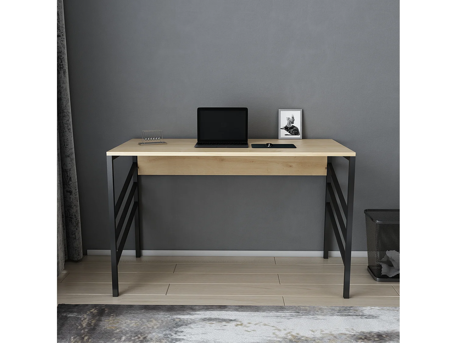 Bureau Josephine avec le cadre en métal (chêne et noir) 75 cm h x 120 cm l x 60 p