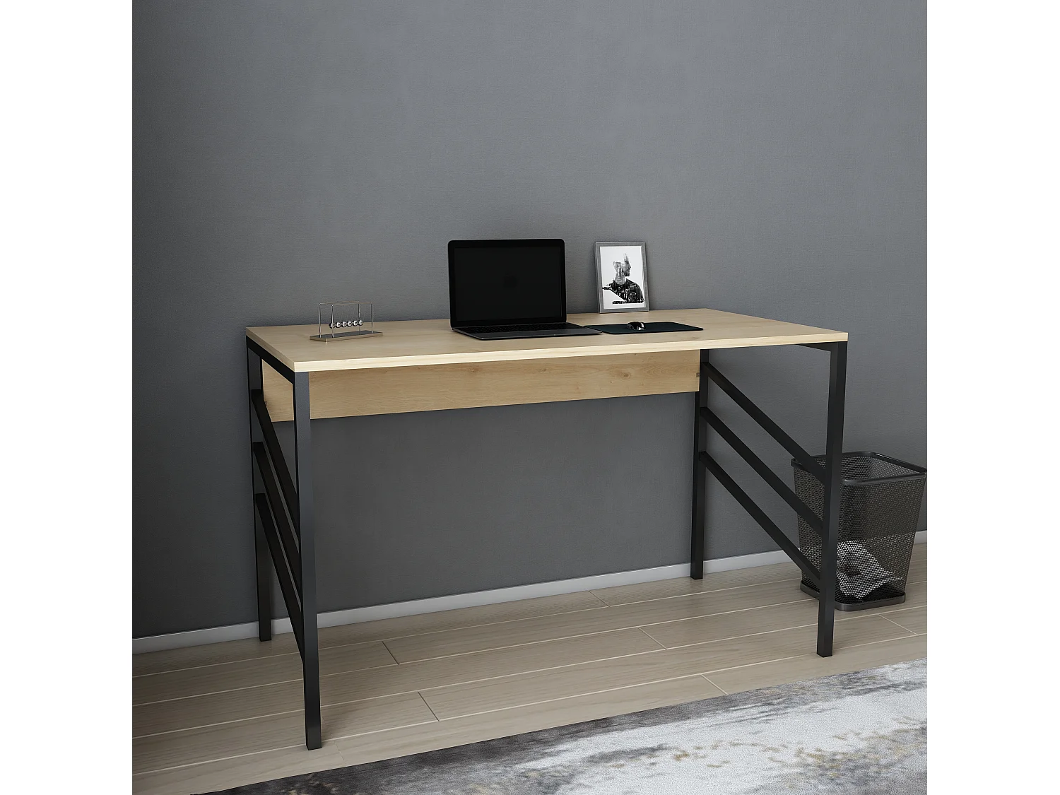 Bureau Josephine avec le cadre en métal (chêne et noir) 75 cm h x 120 cm l x 60 p