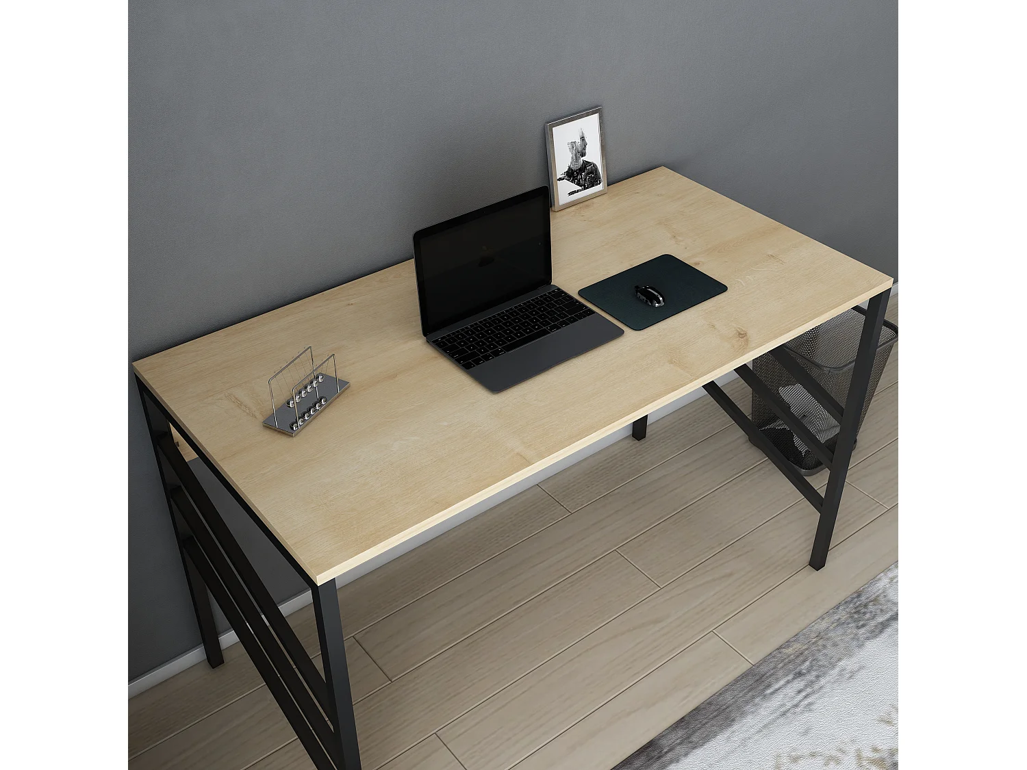 Bureau Josephine avec le cadre en métal (chêne et noir) 75 cm h x 120 cm l x 60 p