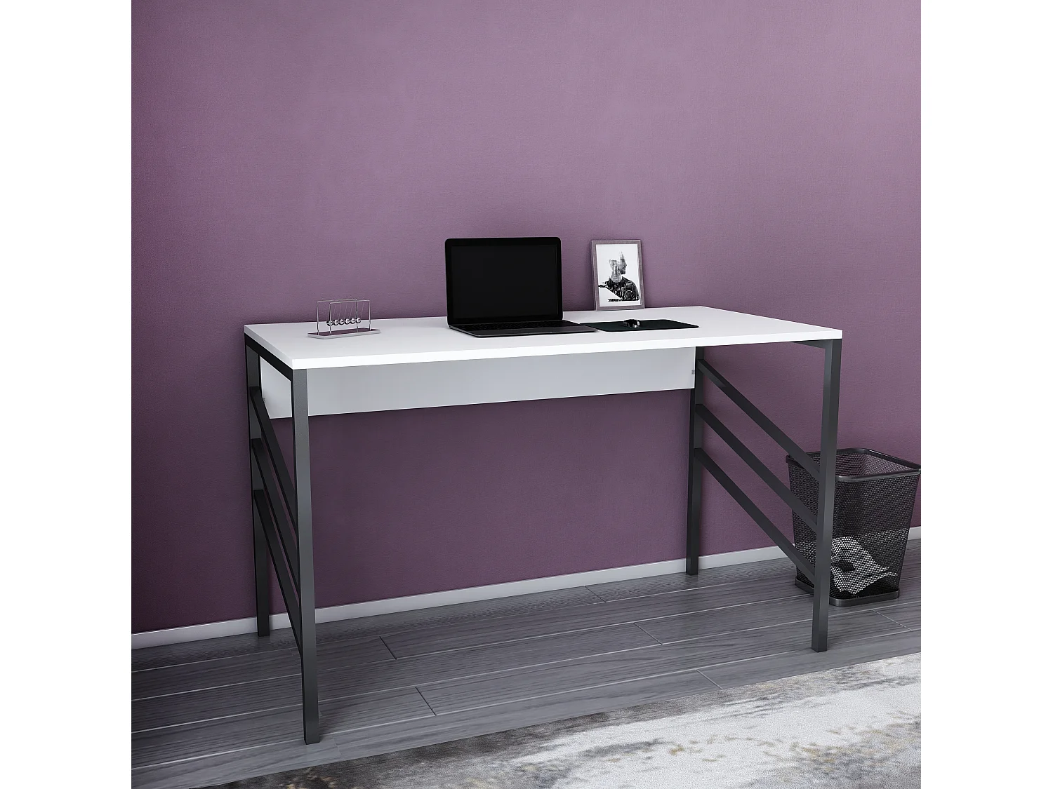 Bureau Josephine avec le cadre en métal (blanc et noir) 75 cm h x 120 cm l x 60 p