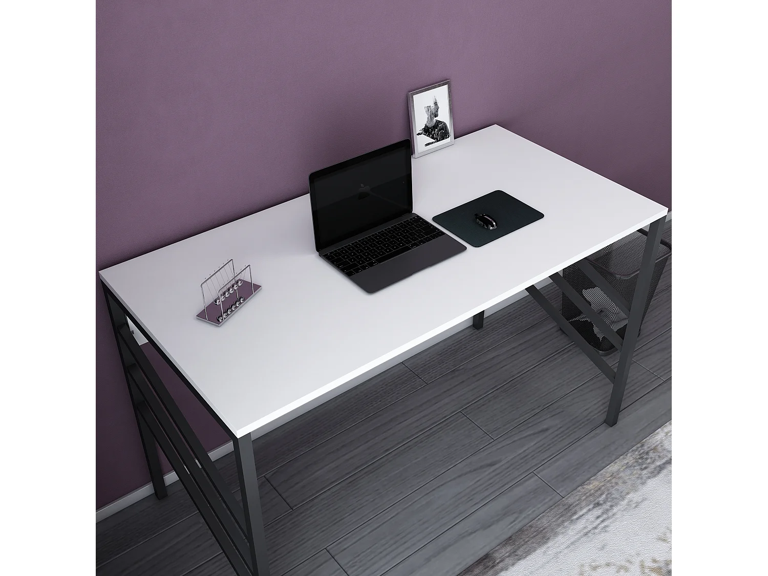 Bureau Josephine avec le cadre en métal (blanc et noir) 75 cm h x 120 cm l x 60 p