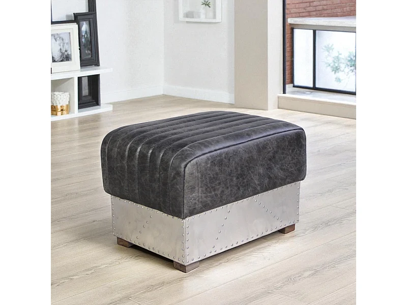 Pouf pelle grigia vintage metallo – modello St-Exupéry