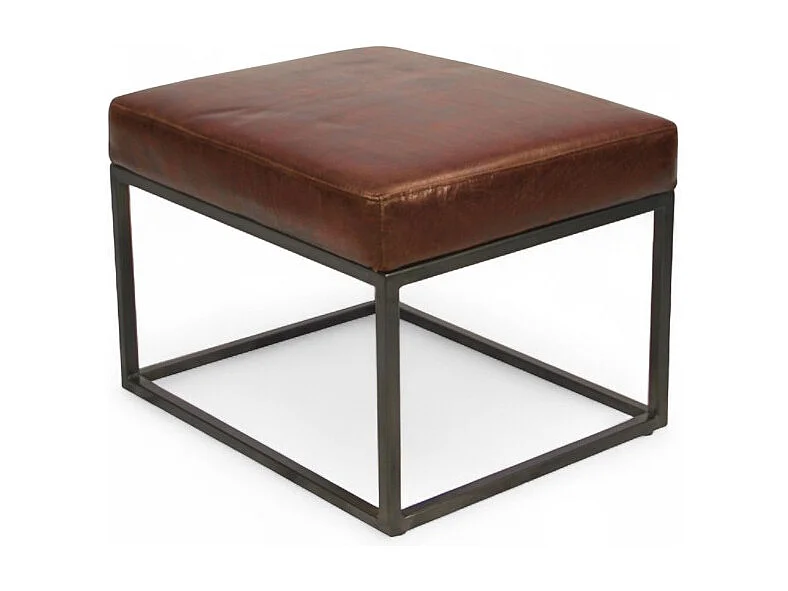 Pouf pelle marrone vintage metallo – modello Julian