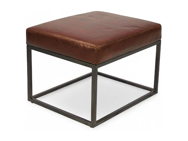 Pouf pelle marrone vintage metallo – modello Julian