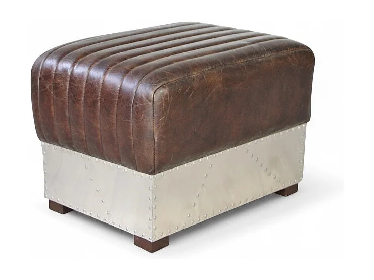 Pouf pelle marrone vintage metallo – modello St-Exupéry