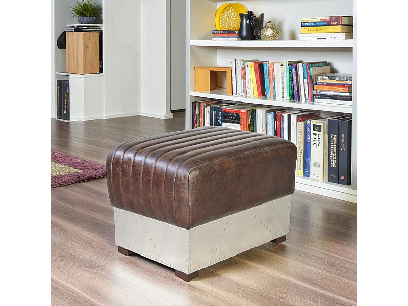 Pouf pelle marrone vintage metallo – modello St-Exupéry