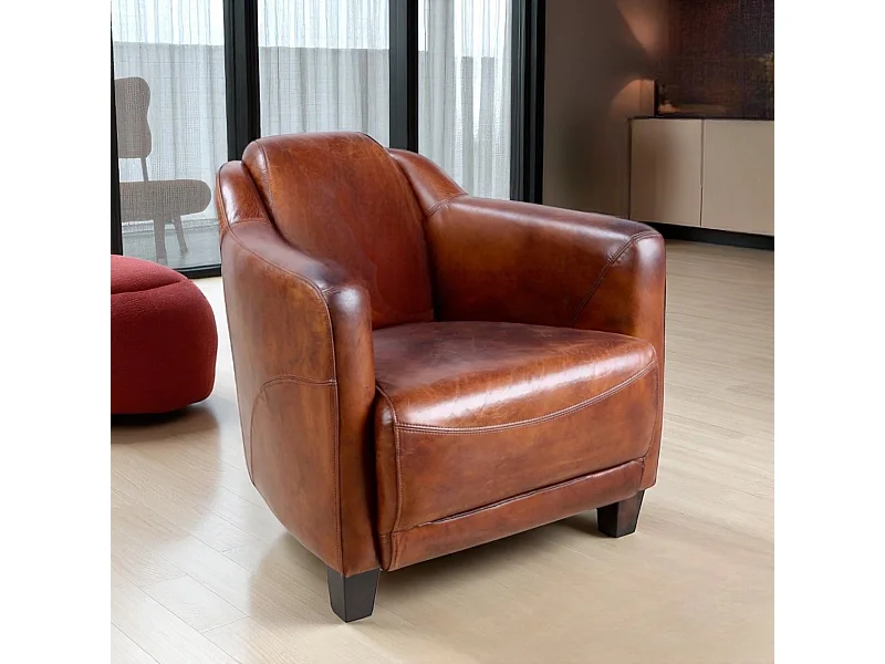 Fauteuil club cuir vintage marron - collection Alfred