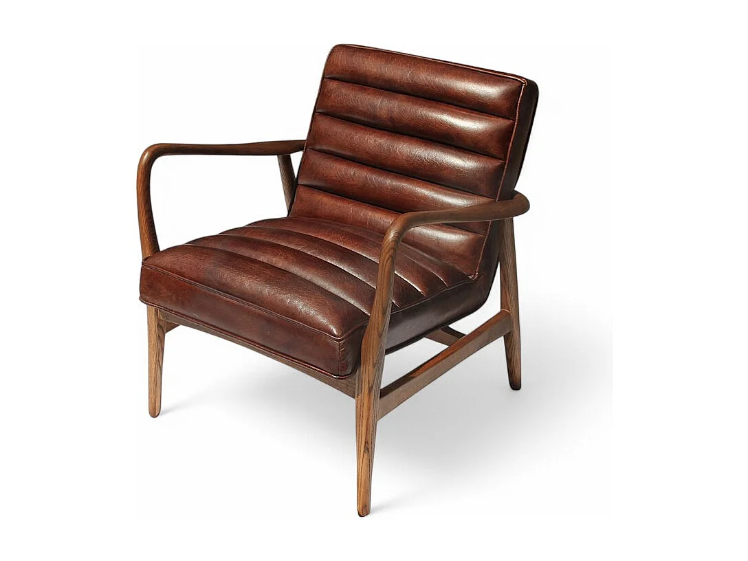 Club-Sessel Leder Braun Holz 50er-Stil – Modell Elton