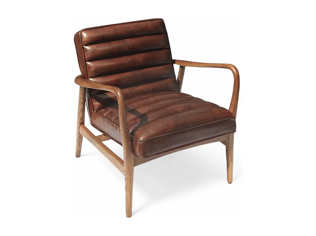 Club-Sessel Leder Braun Holz 50er-Stil – Modell Elton