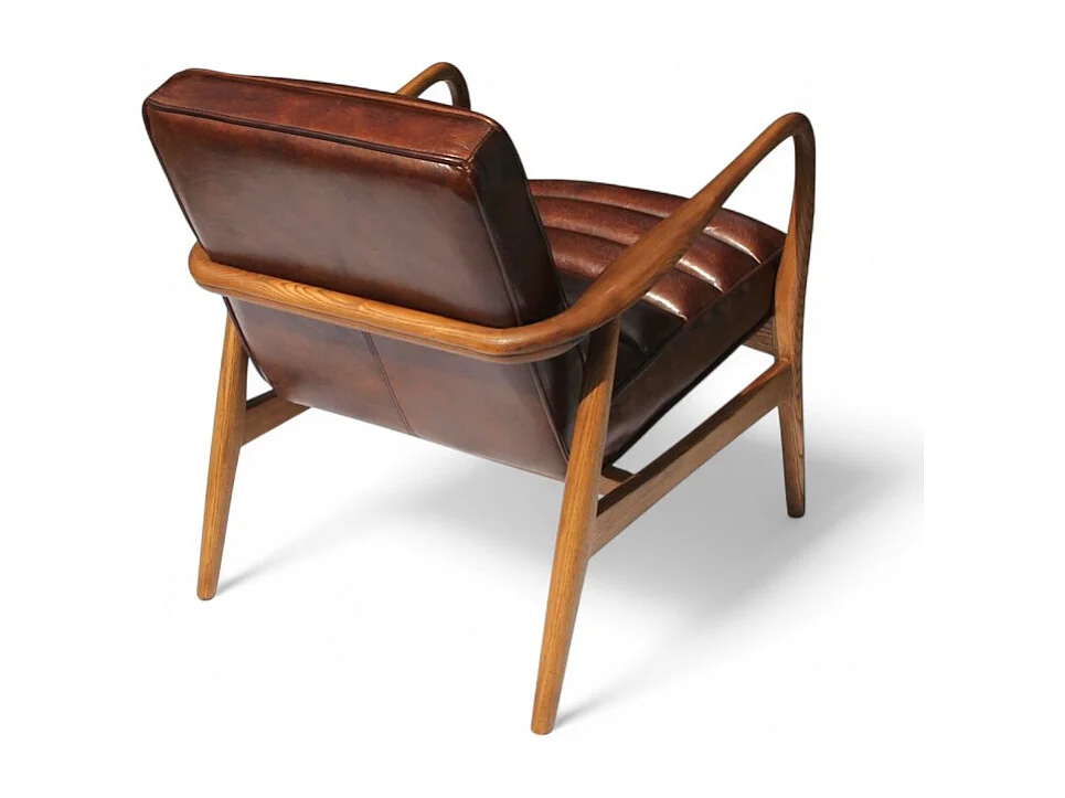 Club-Sessel Leder Braun Holz 50er-Stil – Modell Elton