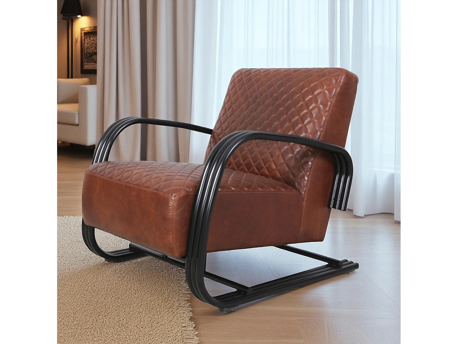 Poltrona design pelle marrone e metallo – modello Dustin