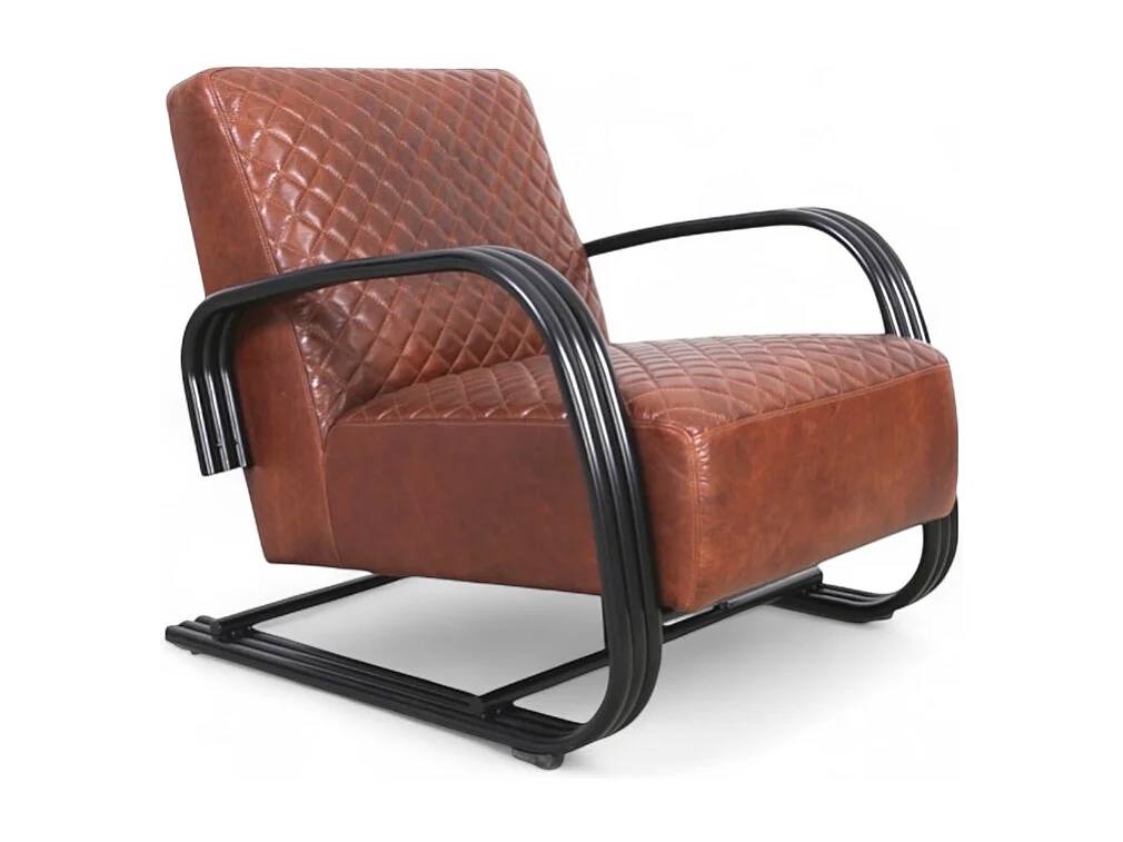 Poltrona design pelle marrone e metallo – modello Dustin