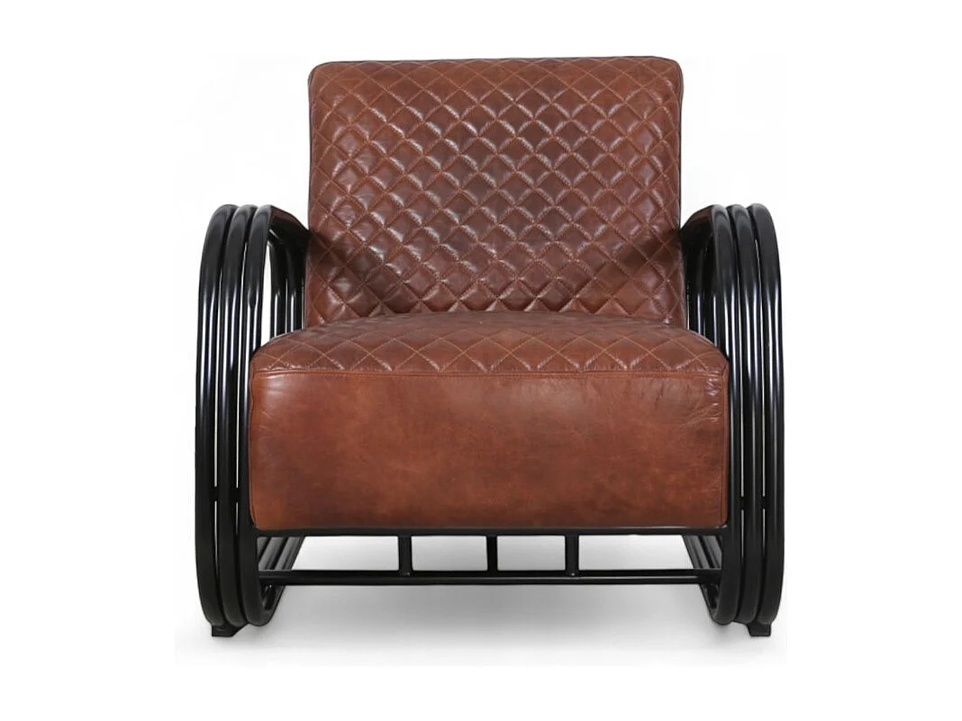 Poltrona design pelle marrone e metallo – modello Dustin